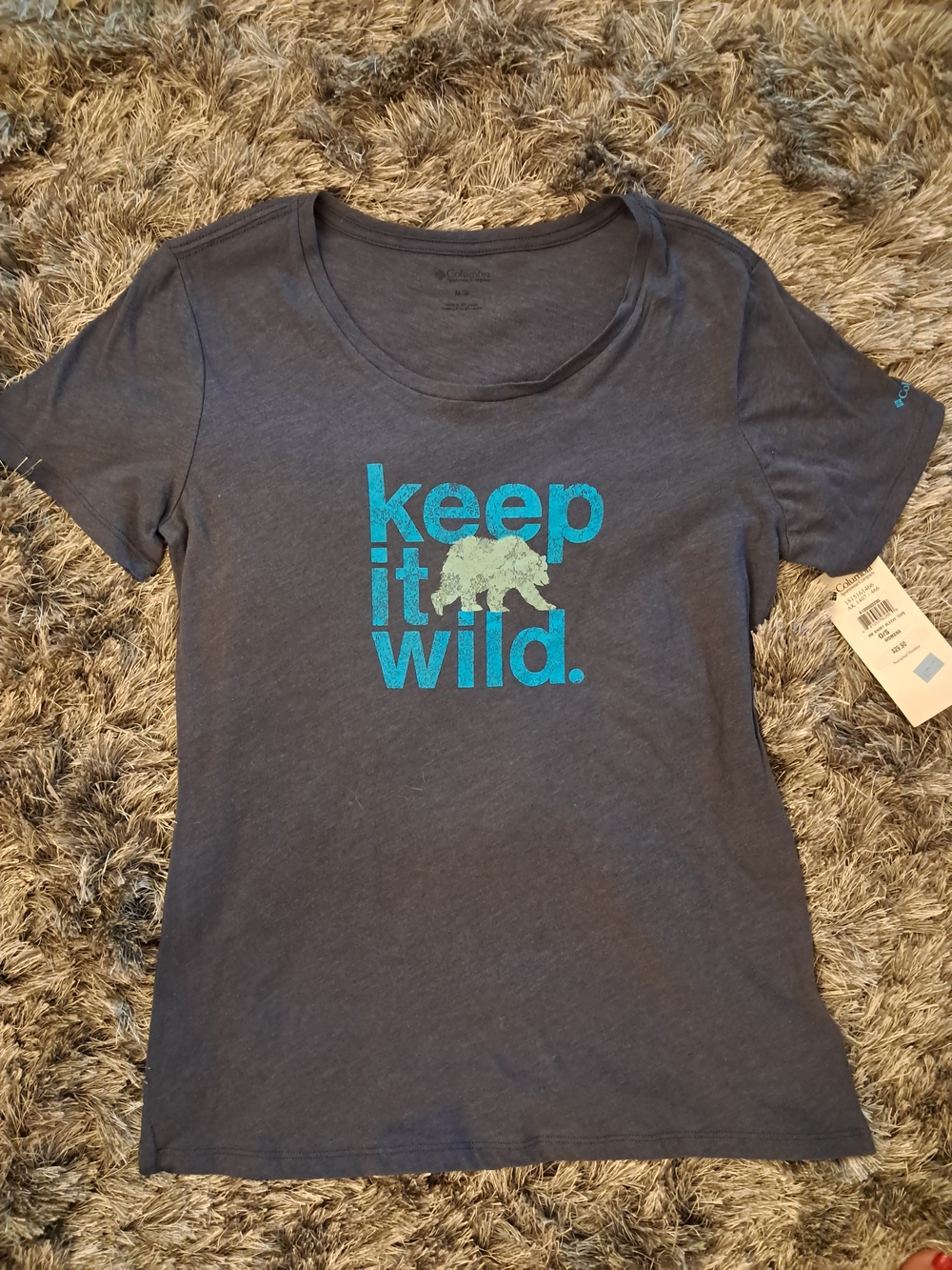 Columbia Blue Tee 'Keep It Wild' Womens Medium New With Tag